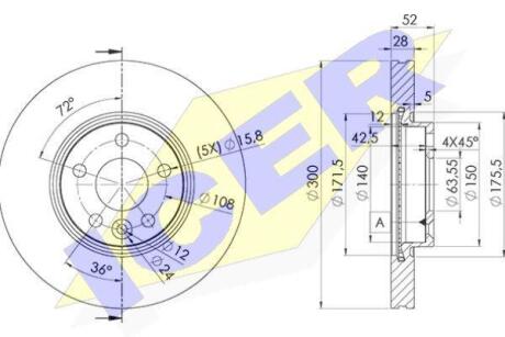 Диск гальмівний (передній) Ford Galaxy/Mondeo 06-15/Volvo S60/S80/V60/XC70 07- (300x28)(з покр)(вент) ICER 78BD6765-2