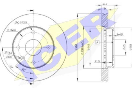 Диск гальмівний (передній) Chevrolet Lacetti/Nubira/Epica/Evanda/Rezzo 05- (256x24)(з покр.)(вент.) ICER 78BD8338-2