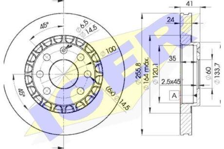 Диск гальмівний (передній) Opel Astra F/Kadett/Vectra 84-/Daewoo Lanos 97- (256x24)(з покр.)(вент.) ICER 78BD9042-2
