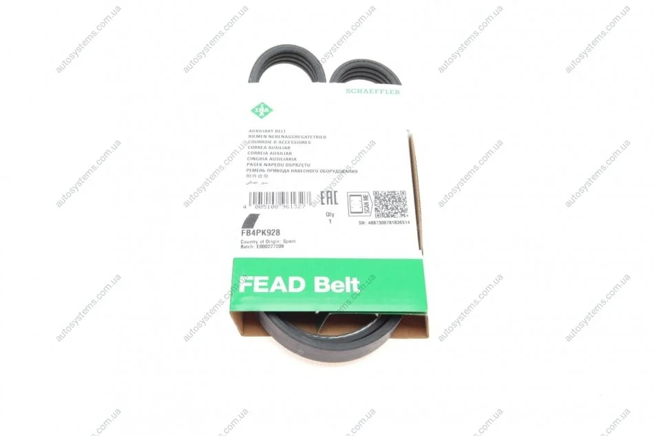 Ремінь генератора Renault Kangoo/Nissan Kubistar 1.2 16V 97- (4PK928) INA FB 4PK928 (фото 1)