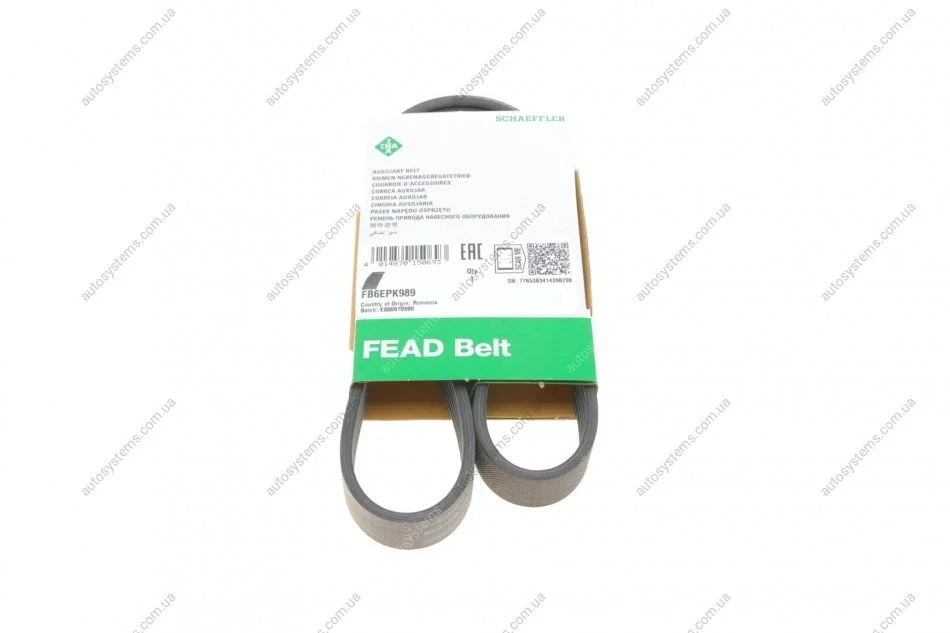 Ремінь генератора VW Polo/Up 11-/Skoda Fabia 14-/Seat Ibiza 1.0/1.6 15- (6PK989) INA FB 6EPK989 (фото 1)