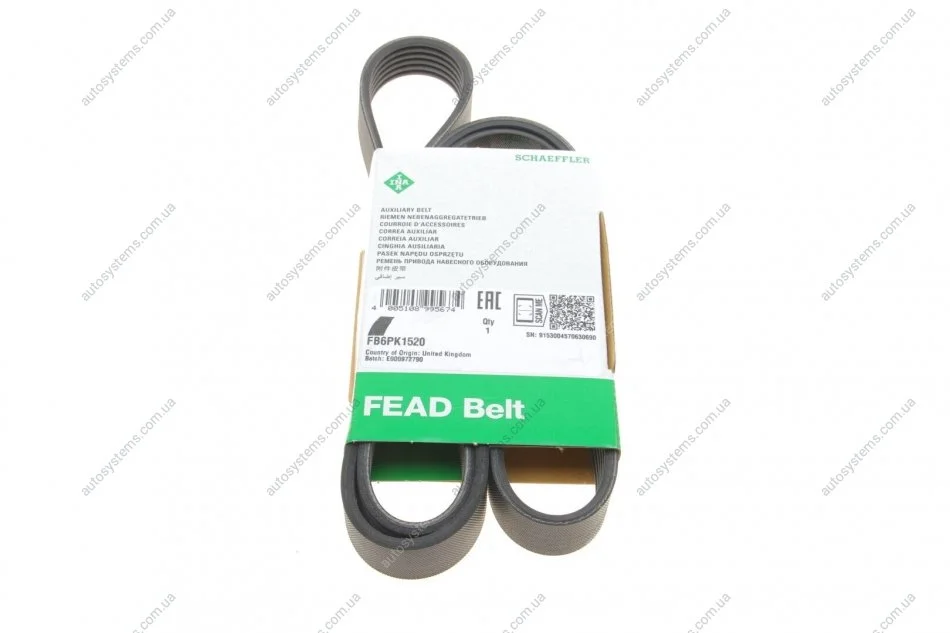 Ремінь генератора Ford Focus 1.8 TDCi 05-12/Skoda Octavia 1.4 i 99-01 (6PK1520) INA FB 6PK1520 (фото 1)