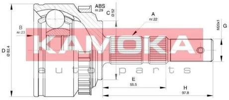 Шарнир равных угловых скоростей (ШРУС) KAMOKA 6029