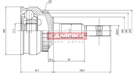 Шарнир равных угловых скоростей (ШРУС) KAMOKA 6200