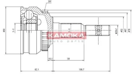 Шарнир равных угловых скоростей (ШРУС) KAMOKA 6200
