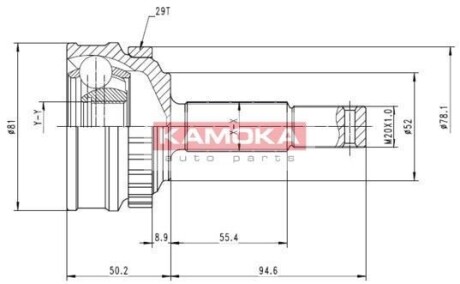 Шарнир равных угловых скоростей (ШРУС) KAMOKA 6252