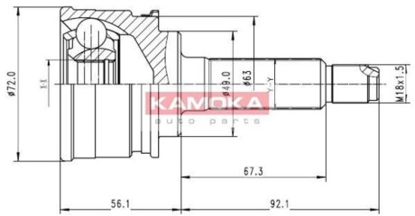 Шарнир равных угловых скоростей (ШРУС) KAMOKA 6562