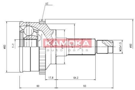 Шарнир равных угловых скоростей (ШРУС) KAMOKA 6598