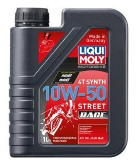 Моторное масло MOTORBIKE 4T SYNTH STREET RACE 10W-50, API SN PLUS, JASO MA2, 1л LIQUI MOLY 1502