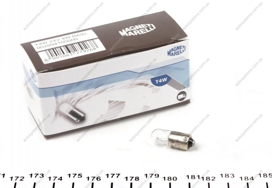 Автолампа T4W 24V 4W BA9s Standard 24V (T4W 24V) MAGNETI MARELLI 002894100000 (фото 1)