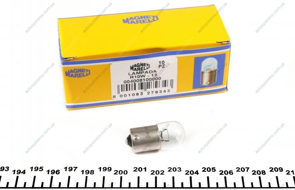 Автолампа R10W 12V 10W BA15s Стандарт (R10W 12V) MAGNETI MARELLI 004008100000 (фото 1)