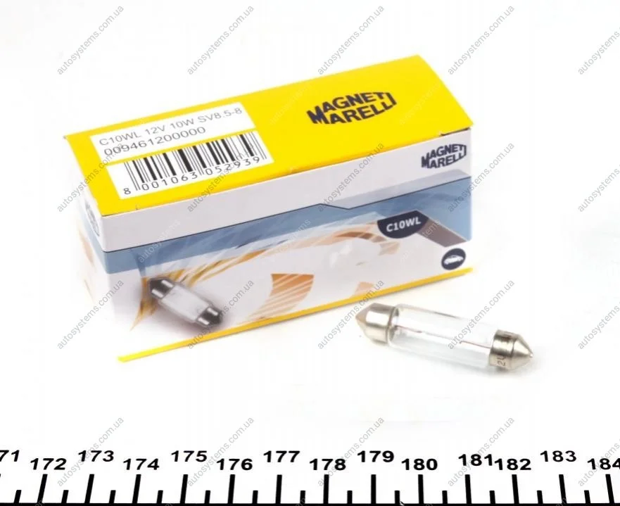 Автолампа C10WL 12V 10W SV8.5-8 Standard (L=44/d=11.5) (C10W 12V Lon) MAGNETI MARELLI 009461200000 (фото 1)
