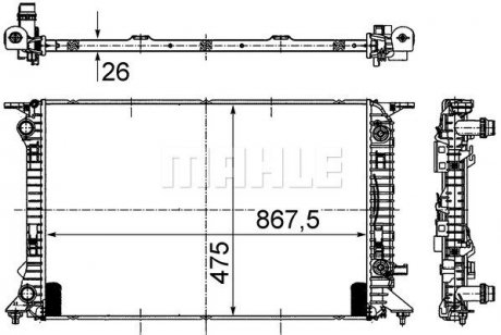 Радіатор охолодження Audi A4/A5/A6/Q3/Q5 1.4-3.0d 07-16 (АКПП) MAHLE / KNECHT CR 910 000S (фото 1)