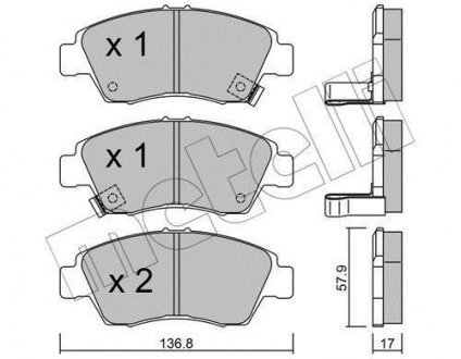 Колодки гальмівні (передні) Honda Civic V/VI/VII 91-05/CRX III 92-98/Jazz 08-14 Metelli 22-0175-0