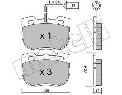 Колодки гальмівні (передні) Land Rover Discovery/Range Rover 88-98 (+ датчик) Metelli 22-0177-0