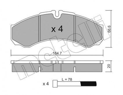 Колодки гальмівні (передні/задні) Iveco Daily III/IV/V/VI 99- Metelli 22-0212-1 (фото 1)