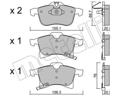 Колодки гальмівні (передні) Opel Astra H 04-/Combo 01-/Corsa C/D/E 03-/Meriva A/B 03-/Zafira B 05- Metelli 22-0539-0