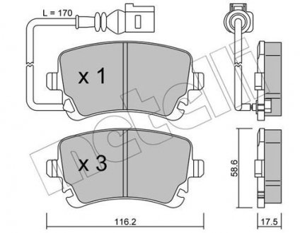 Колодки гальмівні (задні) VW T5/Multivan V 03-15 (+датчик) Metelli 22-0554-0 (фото 1)