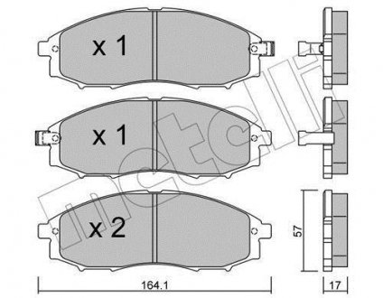 Колодки гальмівні (передні) Nissan Navara/Pick Up 2.4i/2.5 TD 98- (Akebono) Metelli 22-0611-0 (фото 1)