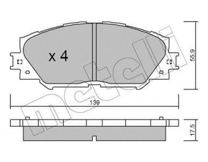 Колодки гальмівні (передні) Toyota Corolla 01-18/Auris 07-12/Rav4 III 05-/Yaris/Prius+ 12- Metelli 22-0747-0