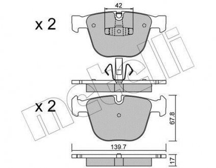 Колодки гальмівні (задні) BMW 5 (F07)/7 (F01-F04) 08-15 N54/N55/N57/N63/N74 Metelli 22-0773-6