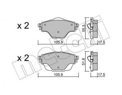 Колодки гальмівні (задні) Citroen C4 13-/C5/Peugeot 508 18-/308 13-/3008/5008 16-/Opel Grandland 17 Metelli 22-0988-0 (фото 1)