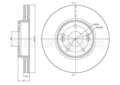 Тормозной диск передний вентилируемый Metelli 23-0676C