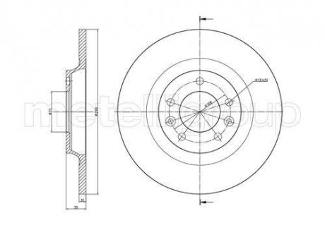 Диск гальмівний (задній) Citroen C5 08-/ Peugeot 508 11- (290x12) Metelli 23-0795C
