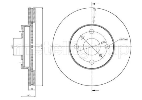 Тормозной диск передний вентилируемый Metelli 23-0944C