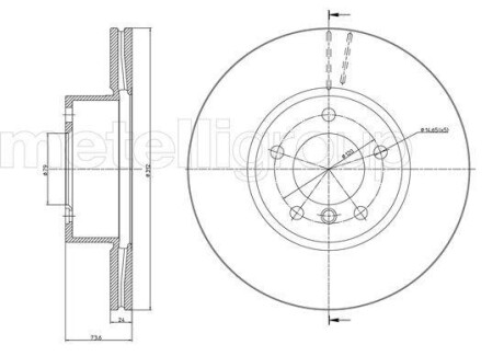 Тормозной диск передний вентилируемый Metelli 23-0986C