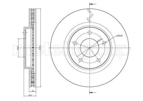 Тормозной диск передний вентилируемый Metelli 23-1345C