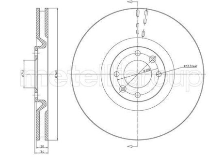 Тормозной диск передний вентилируемый Metelli 23-1483C