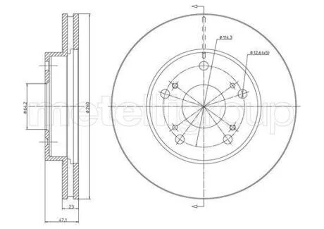 Тормозной диск передний вентилируемый Metelli 23-1635C