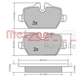 Тормозные колодки дисковые, комплект METZGER 1170052