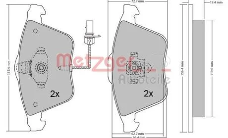 Тормозные колодки дисковые, комплект METZGER 1170099