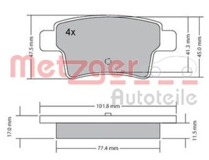 Тормозные колодки дисковые, комплект METZGER 1170264