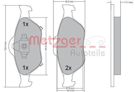 Тормозные колодки дисковые, комплект METZGER 1170287