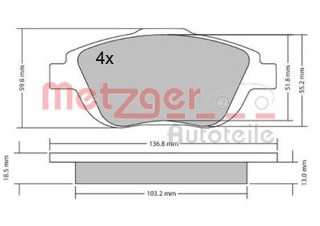 Тормозные колодки дисковые, комплект METZGER 1170326