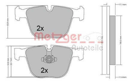 Тормозные колодки дисковые, комплект METZGER 1170356