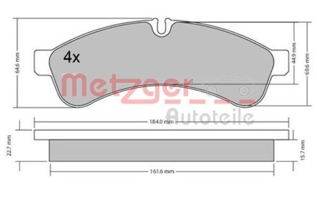 Тормозные колодки дисковые, комплект METZGER 1170544