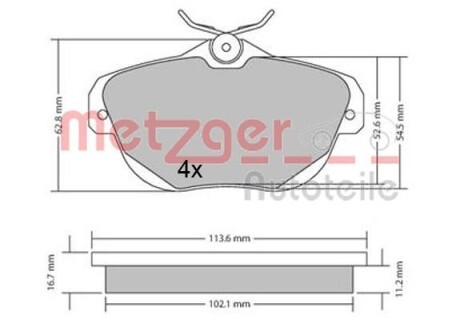 Тормозные колодки дисковые, комплект METZGER 1170653