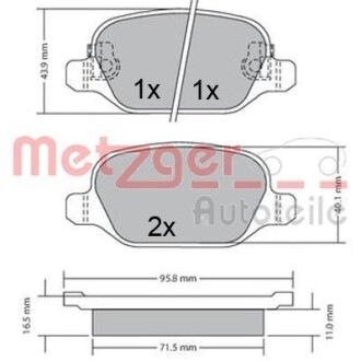 Тормозные колодки дисковые, комплект METZGER 1170680