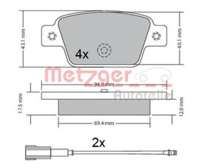 Тормозные колодки дисковые, комплект METZGER 1170682