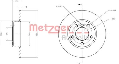 Тормозной диск передний невентилируемый METZGER 6110057