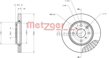 Тормозной диск передний вентилируемый METZGER 6110059