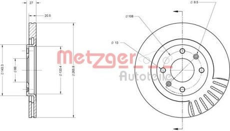 Тормозной диск передний вентилируемый METZGER 6110067