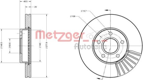 Тормозной диск передний вентилируемый METZGER 6110070