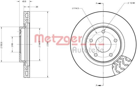 Тормозной диск передний вентилируемый METZGER 6110079