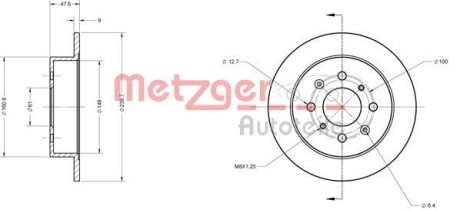 Тормозной диск задний невентилируемый METZGER 6110081