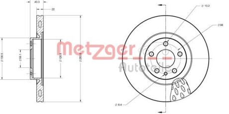 Тормозной диск передний вентилируемый METZGER 6110084